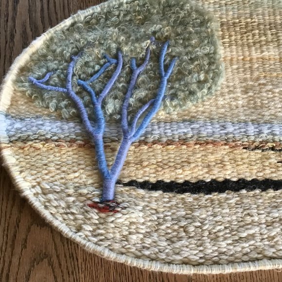 Vintage 70's Handmade Woven Fiber Hanging Wall Art Tree of Life Scene - Picture 7 of 9